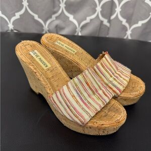 Steve Madden Multistripe Fabric Cork Wedge Sandals